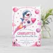 Invitation Fête d'anniversaire de 2 ans Cute Pink Outer Space (Debout devant)
