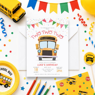 Invitation Fête d'anniversaire de 2 ans dans un bus