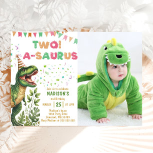 Invitation Fête d'anniversaire de 2 ans de dinosaure Two-A-Sa