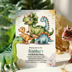 Invitation Fête d'anniversaire de 2 ans de dinosaures pour en