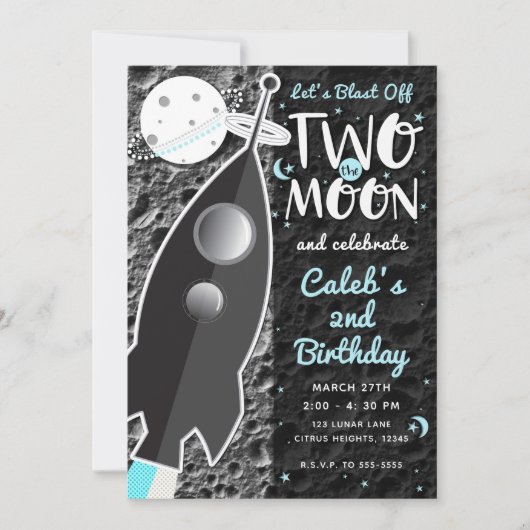 Invitation Fête d'anniversaire de 2 ans de la fusée spatiale (Devant)