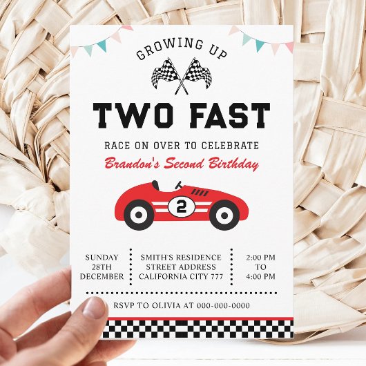 Invitation Fête d'anniversaire de 2 ans de voiture de course 