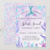 Invitation Fête d'anniversaire de 2 ans Mermaid Splash  (Devant / Derrière)