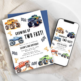 Invitation Fête d'anniversaire de 2 ans pour Deux Camions Mon