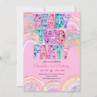 Invitation Fête d'anniversaire de 2 ans sous paillettes arc-e