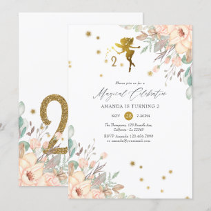 Invitation Fête d'anniversaire de 2 ans sur le thème de la fé