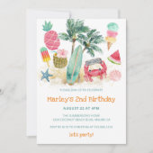Invitation Fête d'anniversaire de 2 ans Thème Été Tropical Pl (Devant)