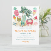 Invitation Fête d'anniversaire de 2 ans Thème Été Tropical Pl (Debout devant)