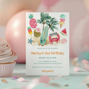 Invitation Fête d'anniversaire de 2 ans Thème Été Tropical Pl