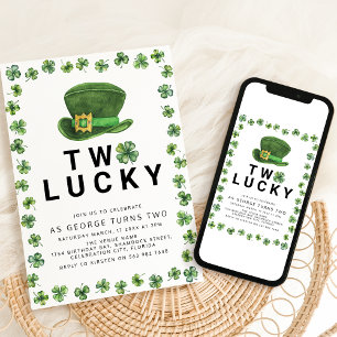 Invitation Fête d'anniversaire de 2 ans Two Lucky Shamrock