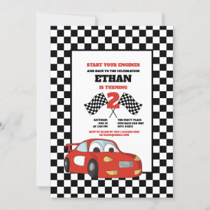 Invitation Fête d'anniversaire de 2 ans voiture de course rou