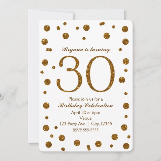 Invitation Fête d'anniversaire de 30 ans 30 ans paillettes bl (Devant)