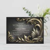 Invitation Fête d'anniversaire de 30 ans avec bordure dorée é (Debout devant)