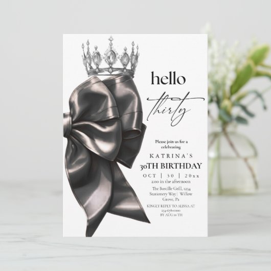 Invitation Fête d'anniversaire de 30 ans Black Bow (Debout devant)