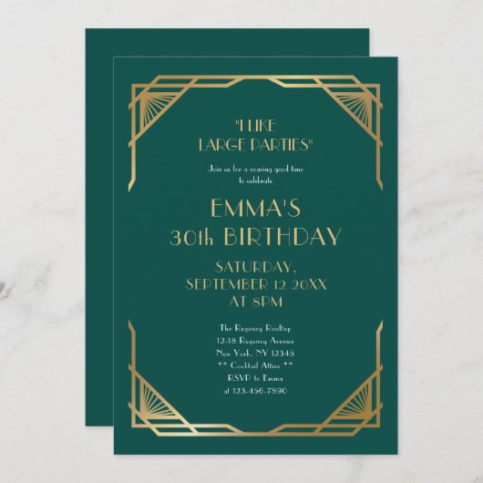 Invitation Fête d'anniversaire de 30 ans de style Gatsby en o (Devant / Derrière)