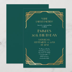 Invitation Fête d'anniversaire de 30 ans de style Gatsby en o
