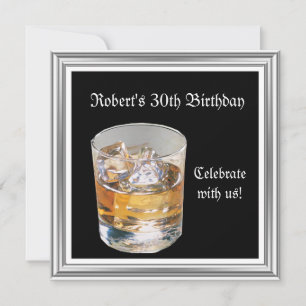 Invitation Fête d'anniversaire de 30 ans homme Boissons Noir