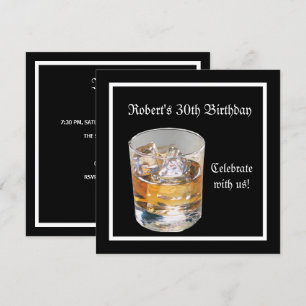 Invitation Fête d'anniversaire de 30 ans noir argent Boissons