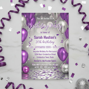 Invitation Fête d'anniversaire de 30 ans violet et argent sci