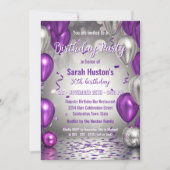 Invitation Fête d'anniversaire de 30 ans violet et argent sci (Devant)
