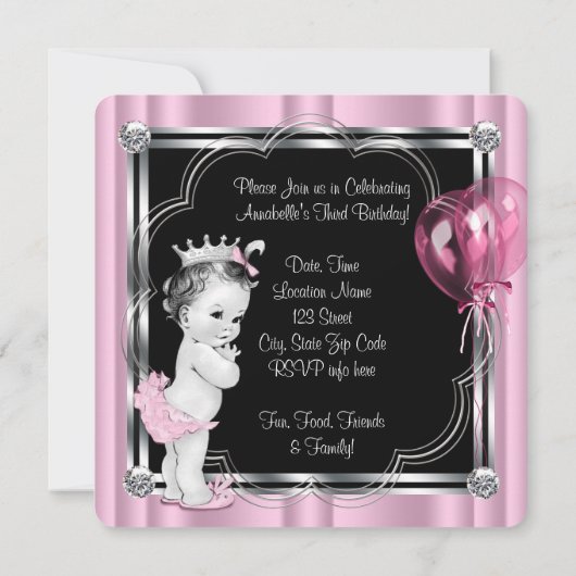 Invitation Fête d'anniversaire de 3 ans de princesse (Dos)