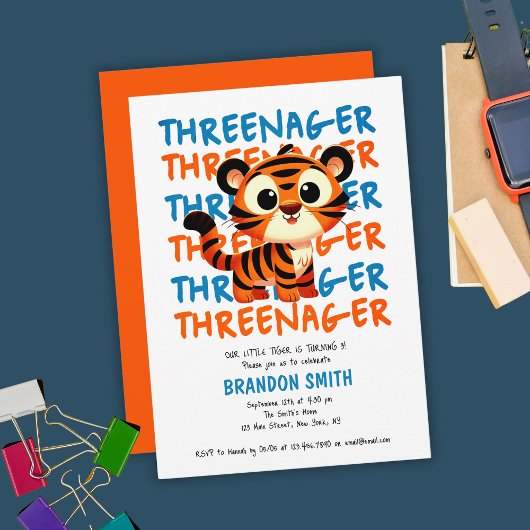 Invitation Fête d'anniversaire de 3 ans de Threenager Tiger B