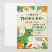 Invitation Fête d'anniversaire de 3 ans du garçon dinosaure T (Devant / Derrière)
