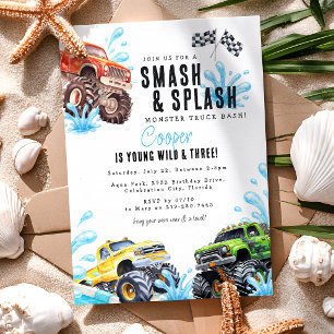Invitation Fête d'anniversaire de 3 ans Fun Monster Truck Pis