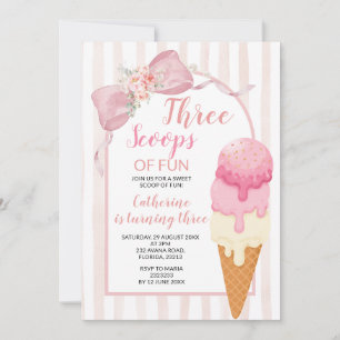 Invitation Fête d'anniversaire de 3 ans Ice Cream Trois Boule