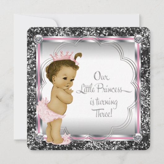 Invitation Fête d'anniversaire de 3 ans pour filles (Devant)