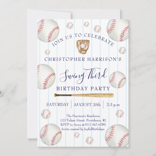 Invitation Fête d'anniversaire de 3 ans pour garçon de baseba (Devant)