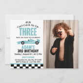 Invitation Fête d'anniversaire de 3 ans pour garçon de voitur (Devant)