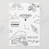Invitation Fête d'anniversaire de 3 ans pour garçon sur le th (Devant)