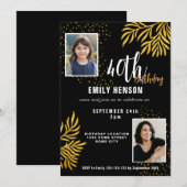 Invitation Fête d'anniversaire de 40 ans avec feuillage doré (Devant / Derrière)
