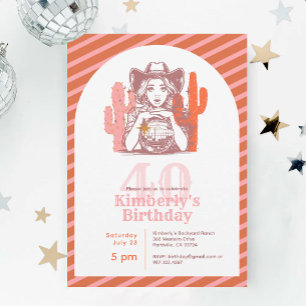 Invitation Fête d'anniversaire de 40 ans Cowgirl Disco Rose R