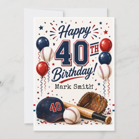 Invitation Fête d'anniversaire de 40 ans de baseball  (Devant)