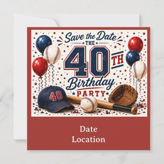 Invitation Fête d'anniversaire de 40 ans de baseball  (Devant)