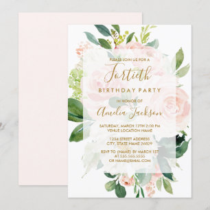 Invitation Fête d'anniversaire de 40 ans Elegant Pink Peach B