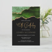 Invitation Fête d'anniversaire de 40 ans Green Gold Agate Geo (Debout devant)