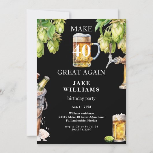 Invitation Fête d'anniversaire de 40 ans Make 40 Great Again (Devant)