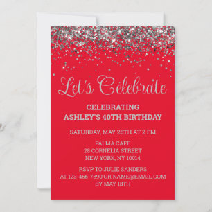 Invitation Fête d'anniversaire de 40 ans Paillettes Rouges et