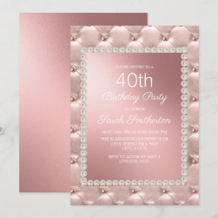 Invitation Fête d'anniversaire de 40 ans rose gold et rose pâ