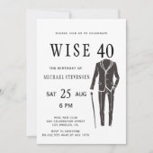 Invitation fête d'anniversaire de 40 hommes en noir et blanc (Devant)