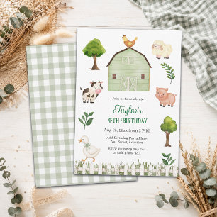 Invitation Fête d'anniversaire de 4 ans à la ferme en aquarel