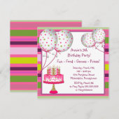 Invitation Fête d'anniversaire de 4 ans pour filles avec gâte (Devant / Derrière)