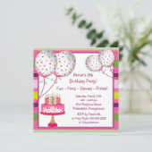 Invitation Fête d'anniversaire de 4 ans pour filles avec gâte (Debout devant)