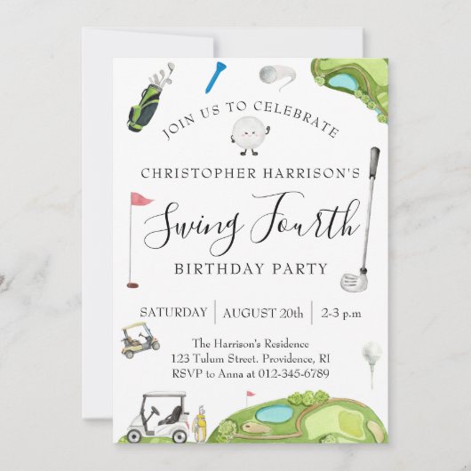 Invitation Fête d'anniversaire de 4 ans sur le thème du golf (Devant)