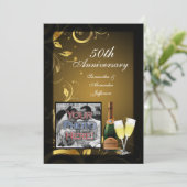 Invitation Fête d'anniversaire de 50 ans avec tourbillon noir (Debout devant)