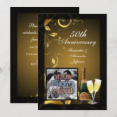 Invitation Fête d'anniversaire de 50 ans avec tourbillon noir (Devant / Derrière)