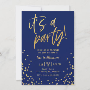 Invitation Fête d'anniversaire de 50 ans Bleu marine et Or